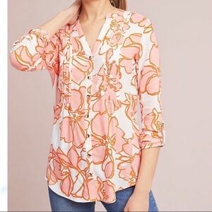 Maeve Anthropologie orange & white floral top, size medium